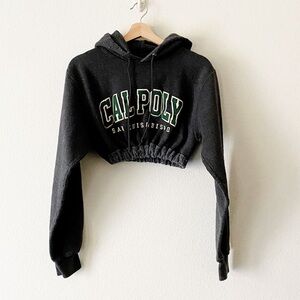 Cal Poly Cropped Hoodie - Black with Green Lettering